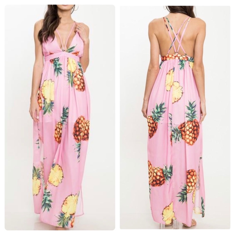 L’Atiste Elegant Pink Pineapple Print Maxi Dress!